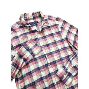 Vineyard vines Linen blend Classic fit button up shirt plaid mens SMALL